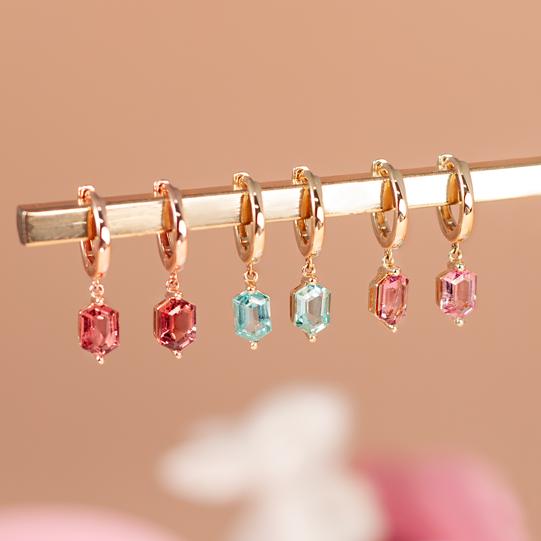 Hexagon rubellite drop earrings